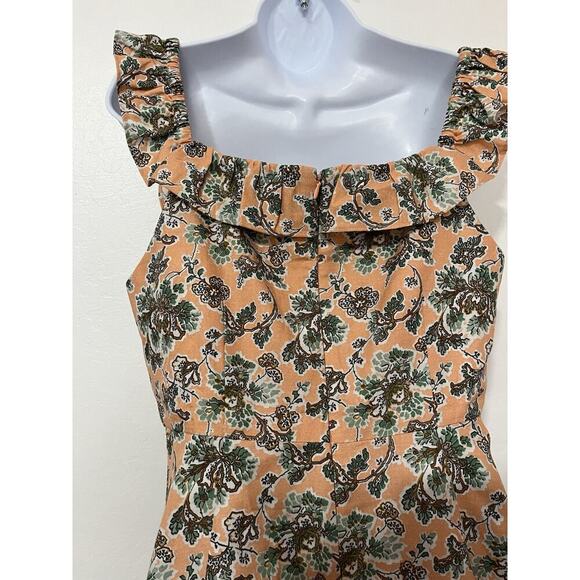 Ann Taylor Floral Linen Blend Square Neck Midi Dress Size 10P Bloomcore Event - Picture 5 of 8